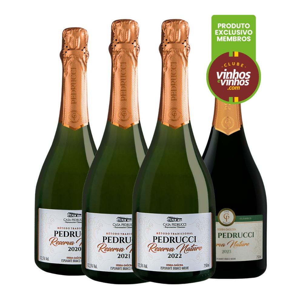 Espumante Casa Pedrucci Branco Nature Brasil Reserva Chardonnay, Pinot Noir, Riesling 750ml - 3 Unidades